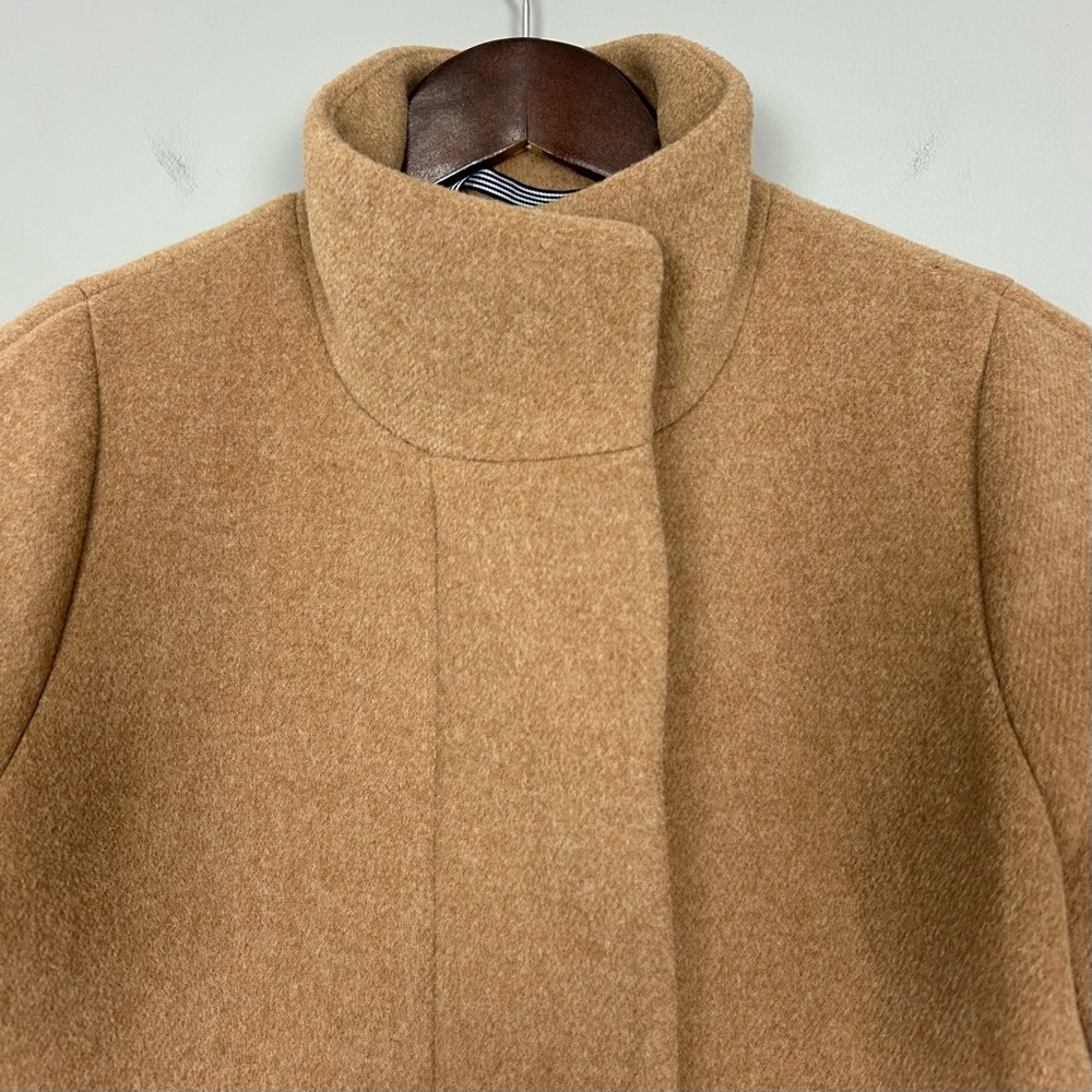 J. Crew Wool City Coat Women’s Size 2 Full Zip Mid Trench Pockets Winter Camel - Picture 2 of 9